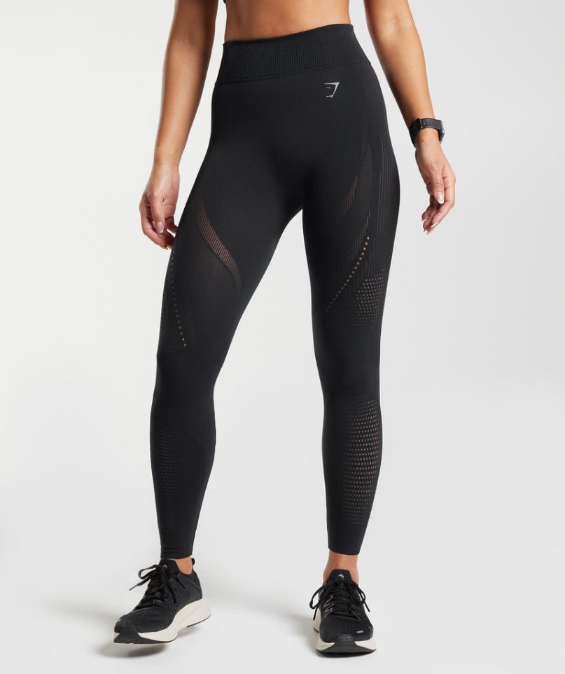 Women\'s Gymshark Warp Knit Leggings Black | NZ 6MQECU